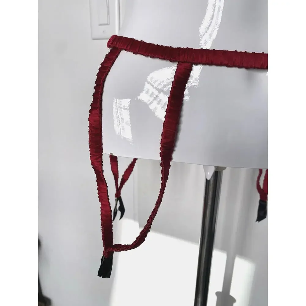 Kiki de Montparnasse Red Satin Silk Garter Belt Suspenders One size Fits All - Picture 3 of 7